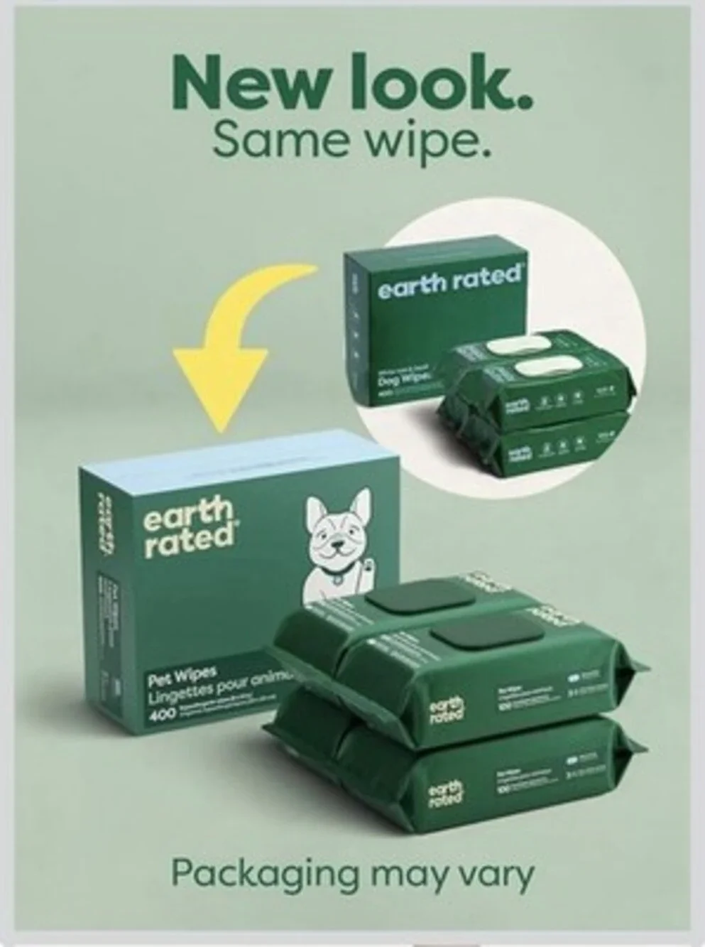 Earth Rated Pet Grooming Wipes White Tea & Basil 400 Count Dog Cat